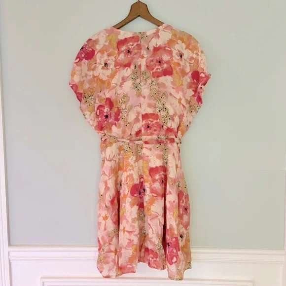 Free People Floral Freddy Tie Mini Dress - Size Large - Soft Chiffon Girly EUC - Picture 5 of 7